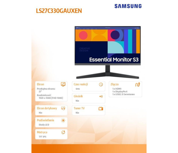 Samsung 27''  LS27C330GAUXEN  Czarny - 1377755 - zdjęcie 11